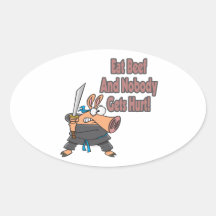 eat beef funny karate ninja pig cartoon oval stickers