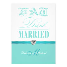 Eat Drink and be Married - Aqua Blue Personalized Invitations
