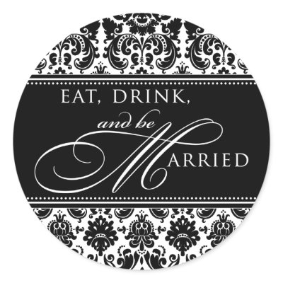Eat Drink and be Married Damask Sticker by belletristics