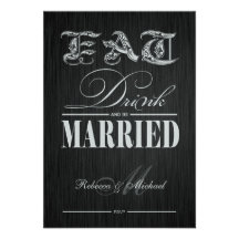 Eat, Drink and be Married - Elegant Black & Silver Custom Invite
