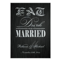 Eat, Drink and be Married - Elegant Black & Silver Invitation