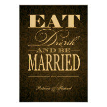 Eat Drink and be Married - Elegant Metallic Gold Custom Announcement
