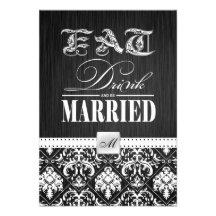Eat, Drink and be Married - Elegant white damask Personalized Invite