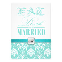 Eat, Drink and be Married - Elegant white damask Invitation