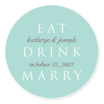 EAT DRINK MARRY teal blue wedding favour label