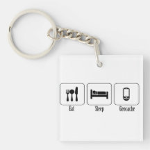 Eat Sleep Geocache Square Acrylic Keychains