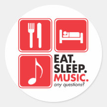 Eat Sleep Music - Red Round Sticker