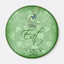 Eat Swirly Green Leaf Blue Butterfly Magnet