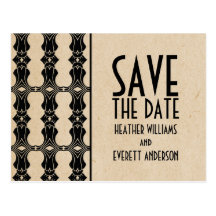 Ebony Art Deco Border Save the Date Postcard