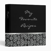 Ebony Damask Ribbon Recipe Book 3 Ring Binder