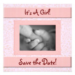 Économies de baby shower le rose de date et la fil invitations personnalisées