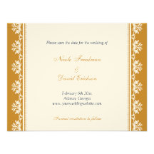 Ecru brown filigree border wedding announcement