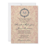 Ecru Damask Silver Vintage Frame Monogram Wedding