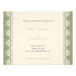 Ecru green filigree border wedding announcement