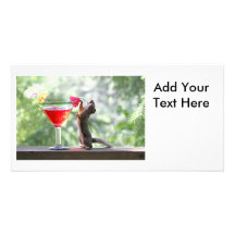 Écureuil buvant un cocktail cartes de vœux avec photo