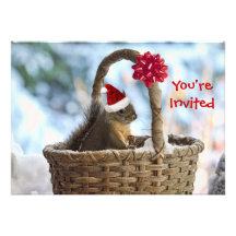 Écureuil de Père Noël dans la neige Invitations Personnalisées