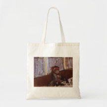 Edgar Degas - Woman in Cafe 1877 Hat Plaid Coffee Tote Bags