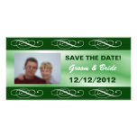 Editable elegant green wedding save the date customized photo card