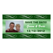 Editable elegant green wedding save the date customized photo card