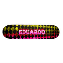 Eduardo pink fire Skatersollie skateboard.