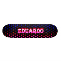 Eduardo pink fire Skatersollie skateboard.