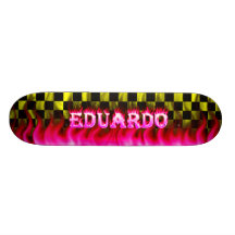Eduardo pink fire Skatersollie skateboard.