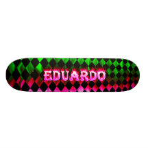 Eduardo pink fire Skatersollie skateboard.