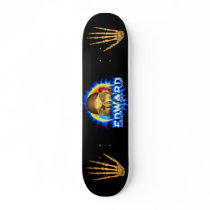 Edward skull blue fire and flames skateboard desig