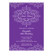 Eegant Purple Sweet Sixteen Birthday Invitation