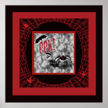 Eek!  Red & Black Halloween Spider & Web Print