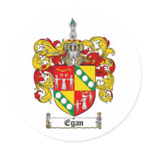 EGAN FAMILY CREST -  EGAN COAT OF ARMS ROUND STICKER