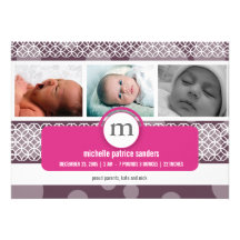 Eggplant bubbles deep cerise new baby invitations