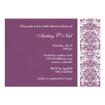 Eggplant Purple Damask Baby Shower Invitation invitations
