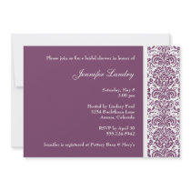 Eggplant Purple Damask Bridal Shower Invitation