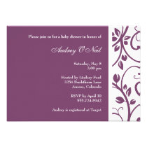 Eggplant Purple Floral Vine Baby Shower Invitation invitations