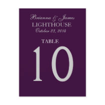 Eggplant Purple & Silver Wedding Table Number Card
