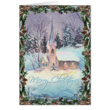 ÉGLISE et GUIRLANDE de PAYS par SHARON SHARPE Carte De Vœux