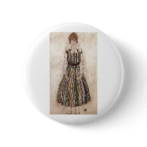 Egon Schiele - Edith Schiele in Striped Dress 1915 Button