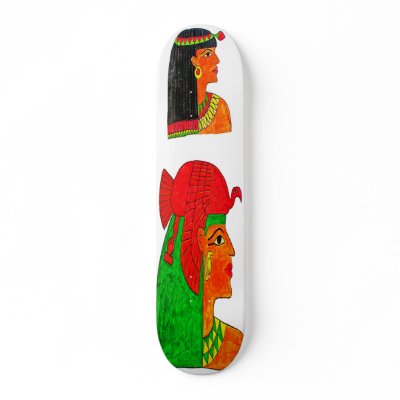 Egyptian Queens Illustration with Headdress Skate Boards by davem1966