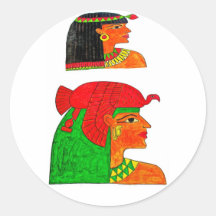 Egyptian Queens Illustration with Headdress Round Stickers