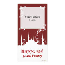 Eid White Burgundy Swirl Photo Cards