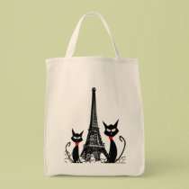 Eiffel Tower and Black Cats Grocery Tote bags