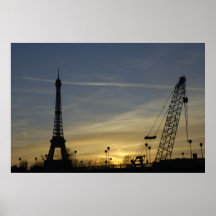 Eiffel Tower at Sunset and Crane Poster