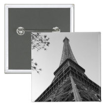Eiffel Tower b/w Pinback Buttons