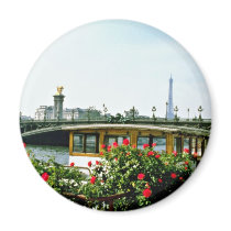 Eiffel Tower, barges, Paris, France  flowers Fridge Magnets