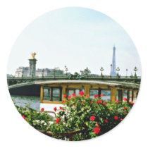 Eiffel Tower, barges, Paris, France  flowers Sticker
