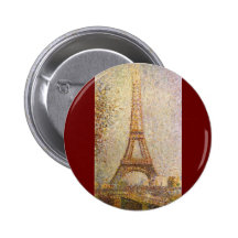 Eiffel Tower by Seurat, Vintage Pointillism Art Pinback Buttons