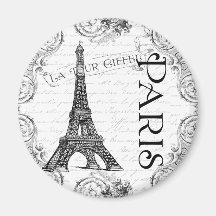 Eiffel Tower in Black and White Fridge Magnets