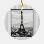Eiffel Tower In Paris Striped Vintage Ornaments