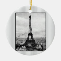 Eiffel Tower In Paris Striped Vintage Ornaments